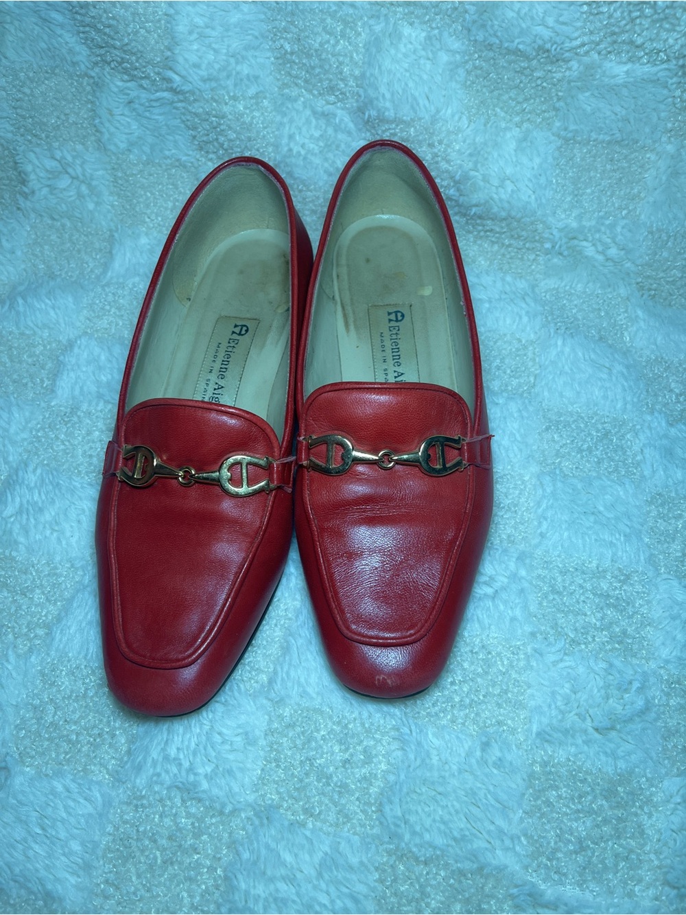 Etienne Aigner Red Leather Horsebit Loafers